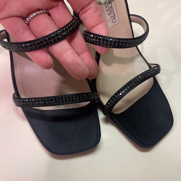 Ernesto Esposito Black Sateen and Rhinestones Strappy Sandals sz 37.5 - Picture 2 of 8